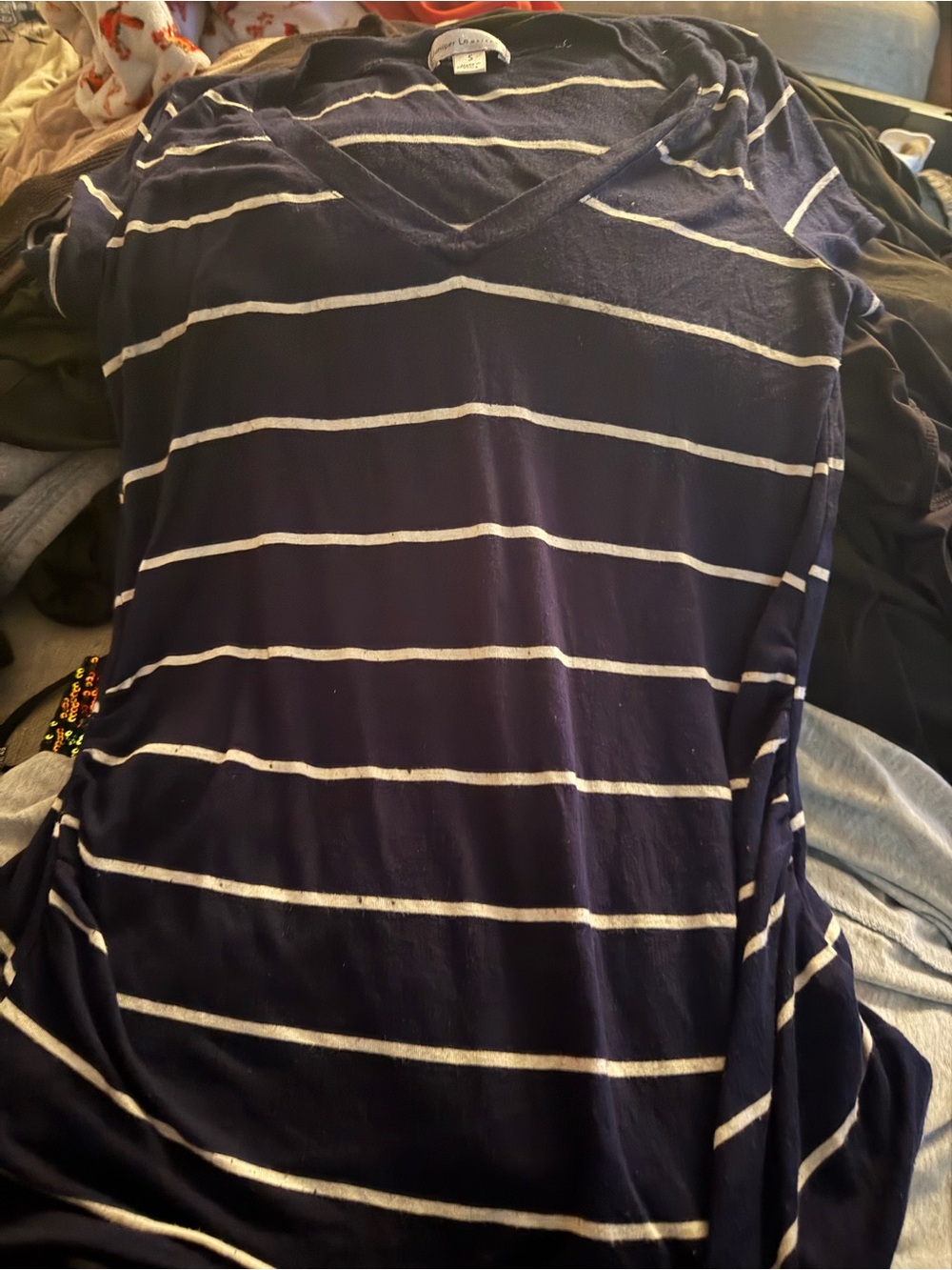 Maternity Navy Blue Striped V-Neck Shirt